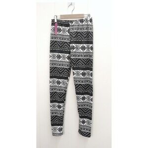 Black White Aztec Print Lounge Pants Comfy Fleece Bottoms One Size /‎ #9151
